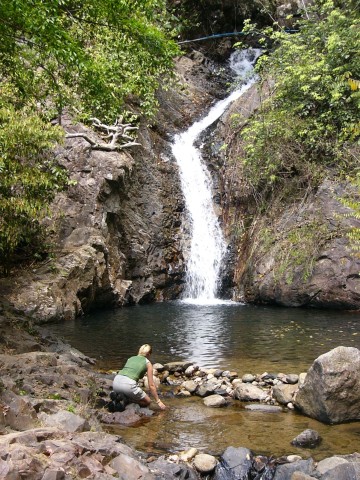 Sim cools off at waterfall